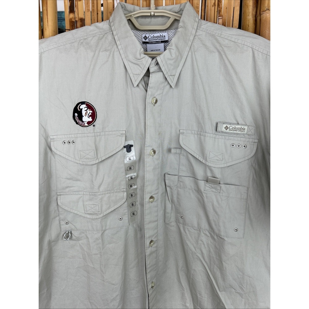 NWT Columbia PFG FSU Seminoles Short Sleeve Beige Vented Fishing Shirt XL VGC - Picture 2 of 16